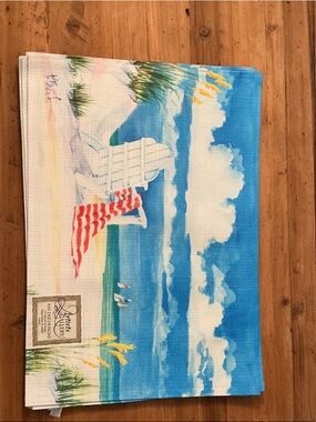 Beach Scene Cotton Placemat - Blue, White, Red - Artist's Alley